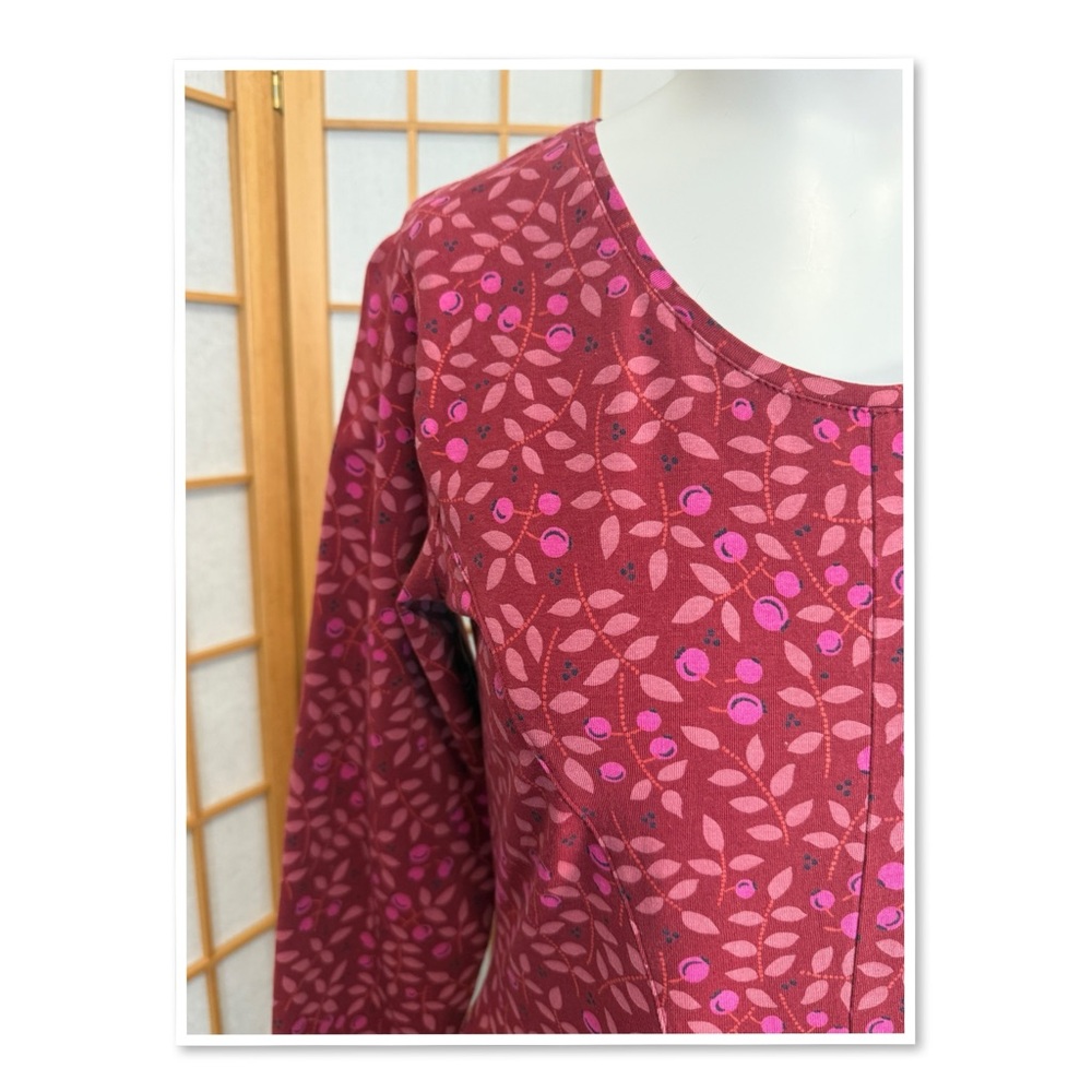 Gudrun Sjoden Burgundy Leaf and Berry Print Long Sleeve Dress - Picture 5 of 14